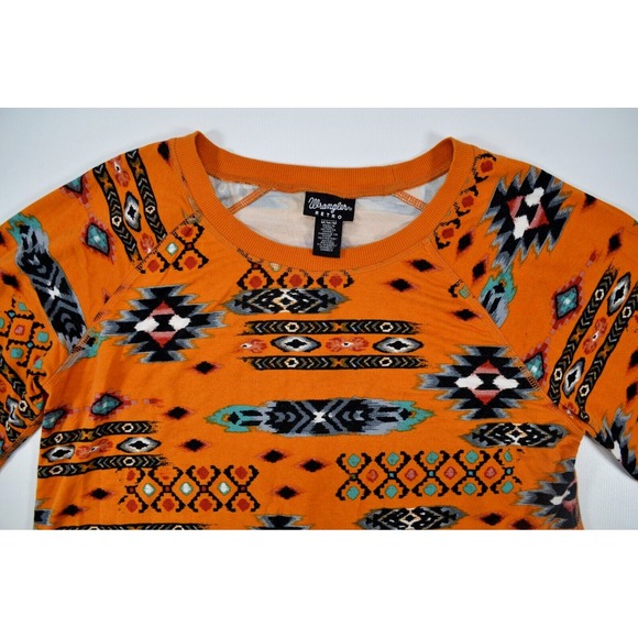 Wrangler Retro Top Shirt Womens Medium Pullover Yellow with Aztec Print - Picture 7 of 13